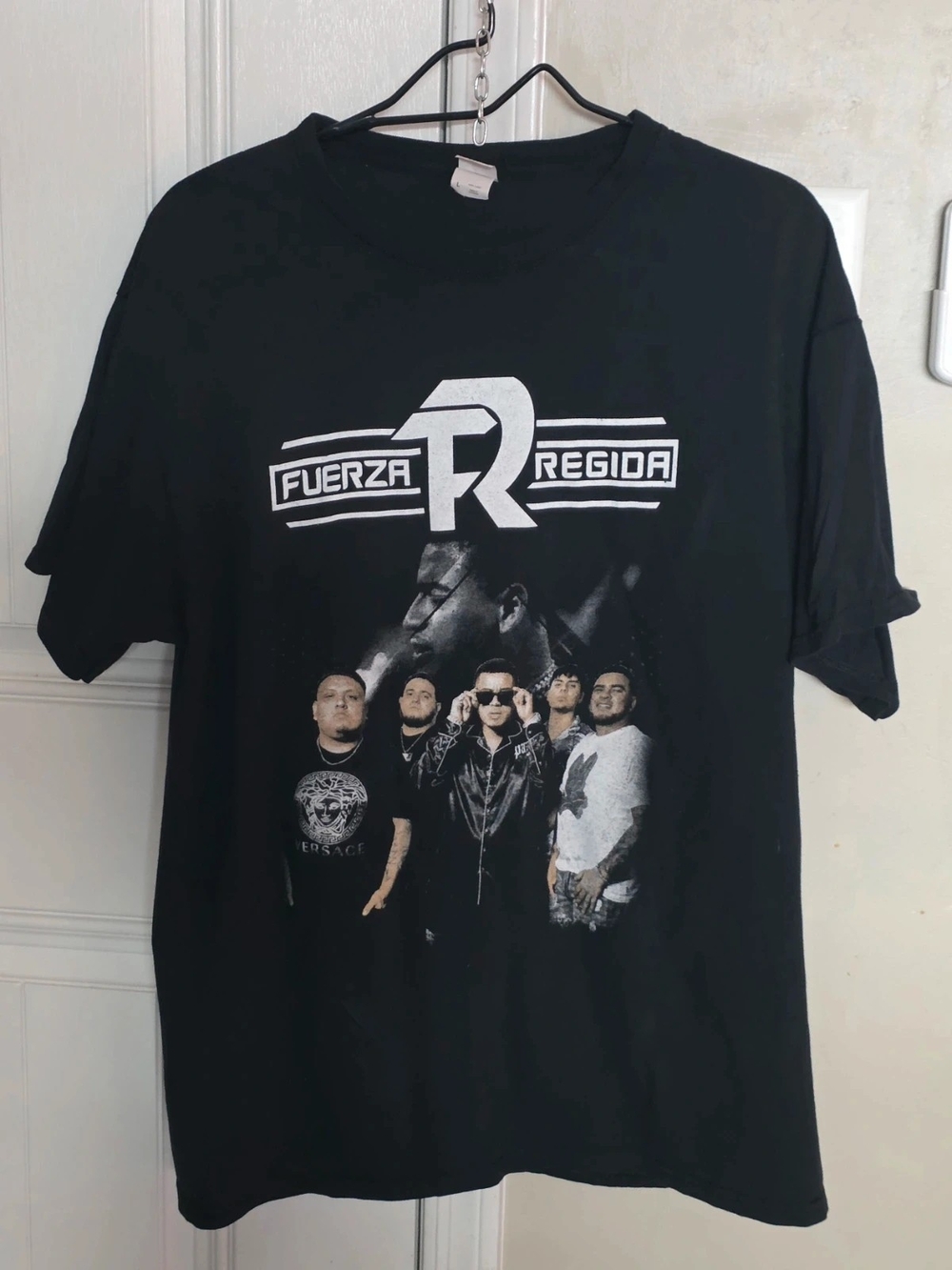 Fruit of the Loom Black Graphic Band Tee with White Print